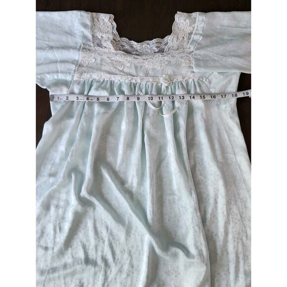 Christian Dior Vtg 80s Dior Oblique Logo Floral Nightgown Baby Blue Lace Trim - Picture 6 of 9